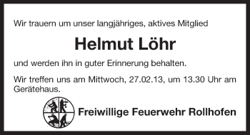 Traueranzeige von Helmut Löhr von Pegnitz-Zeitung